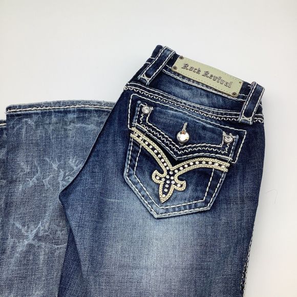 Rock Revival Womens Donna Boot Denim Jeans Blue Size 25 - Picture 1 of 12